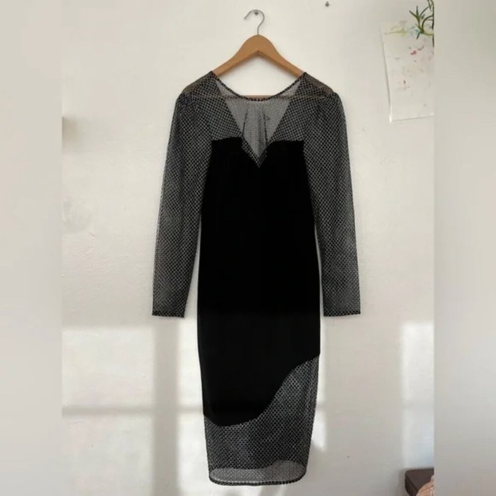 BCBGMaxAzria Black Sheer Mesh Midi Dress - Picture 8 of 8